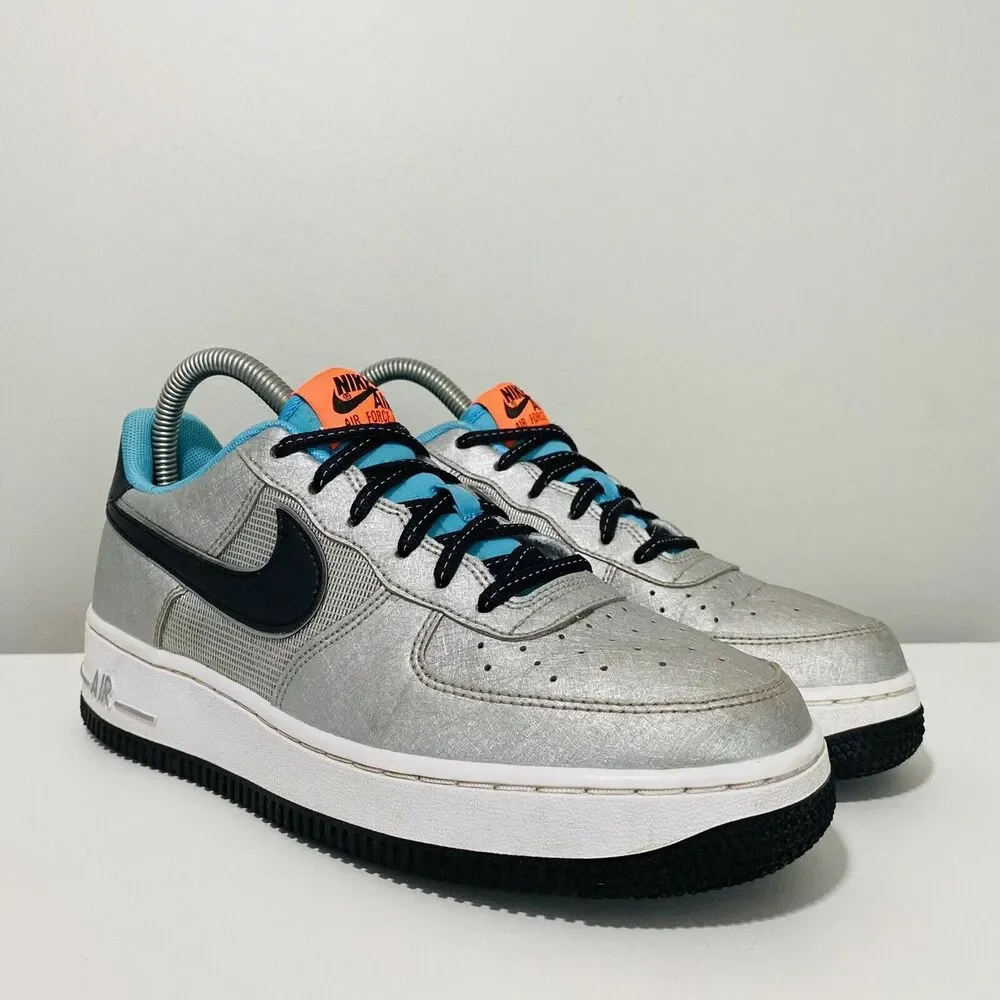 Nike Kids Metallic Silver & Blue Sneakers with Orange Tongue Accents